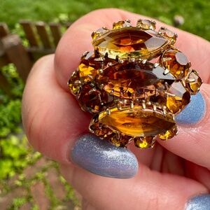 Vintage Juliana Style Topaz Gold Rhinestone Statement Earrings Clip On